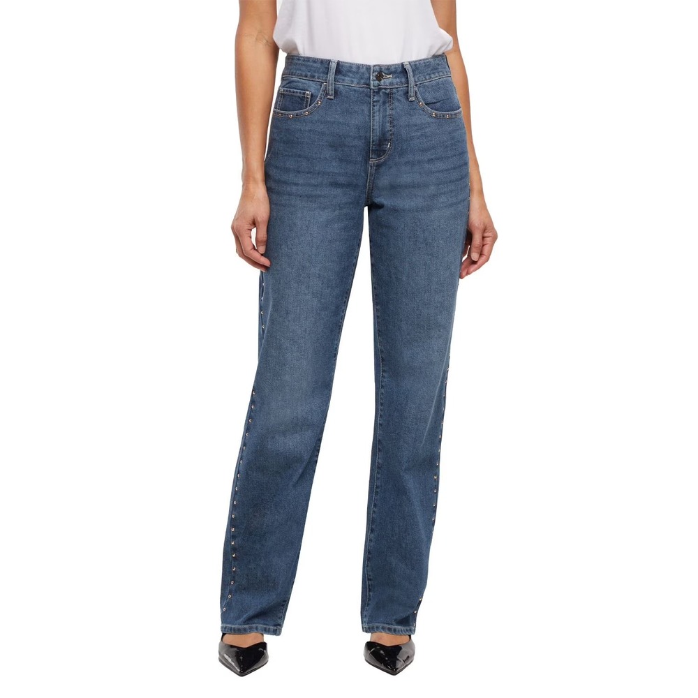 Express Women's Embellished Straight Leg Jean Size 8 Medium Wash - Studs